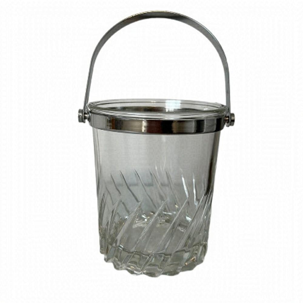 Vintage Luminarc France Glass Ice Bucket Swirl Mid Century Modern Silver Barware
